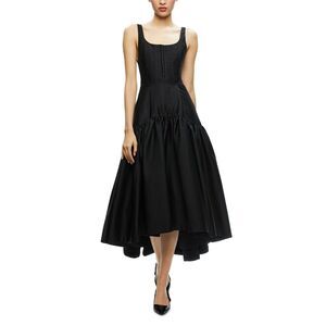 Alice & + Olivia Women's Black Diana Sleeveless Structured Midi Dress Size 0